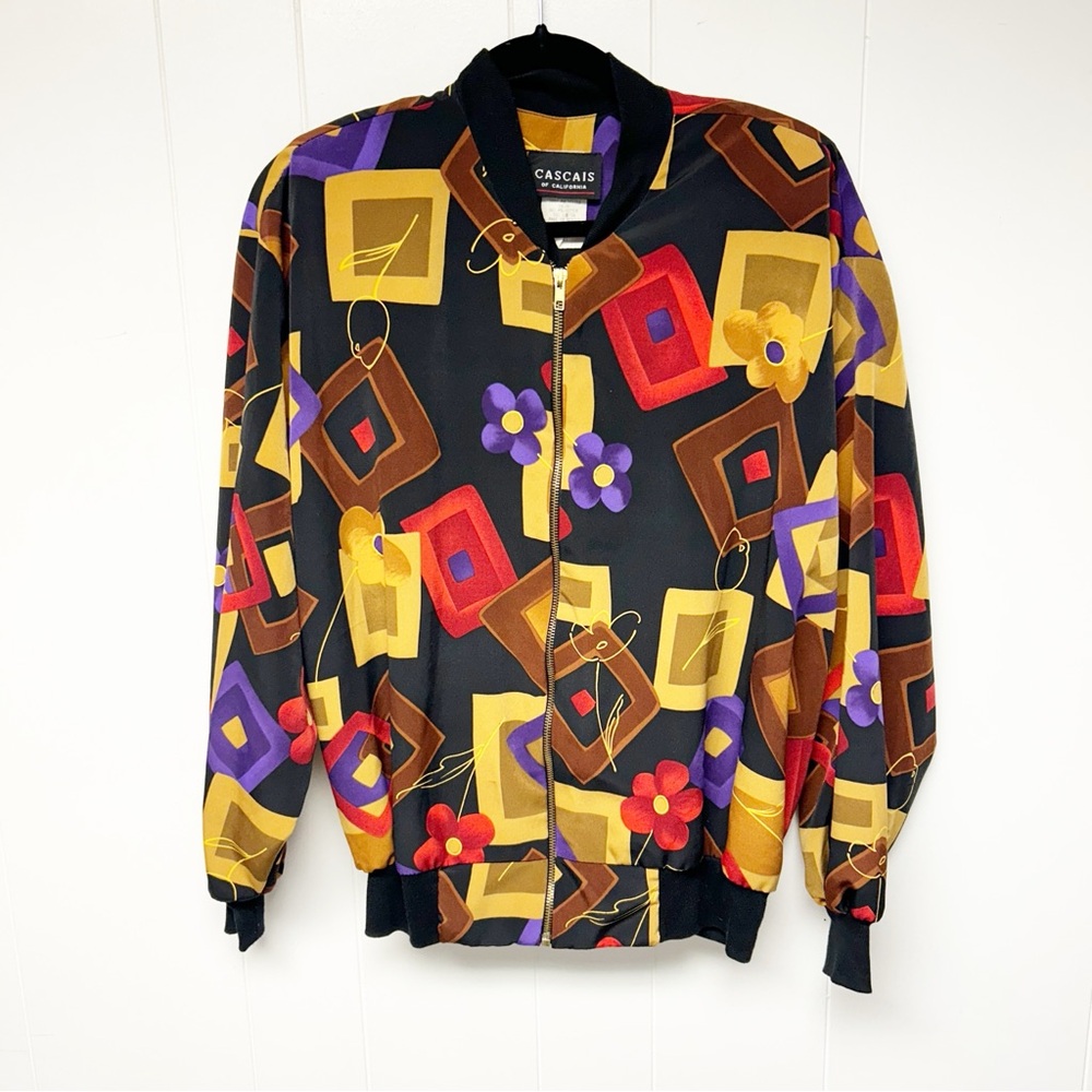 Vintage Cascais of California Geometric Pattern Bomber Jacket Small